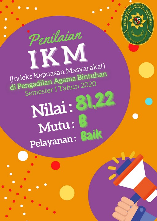 Poster IKM - Indeks Kepuasan Masyarakat  Semester 1 Tahun 2020 Pengadilan Agama Bintuhan