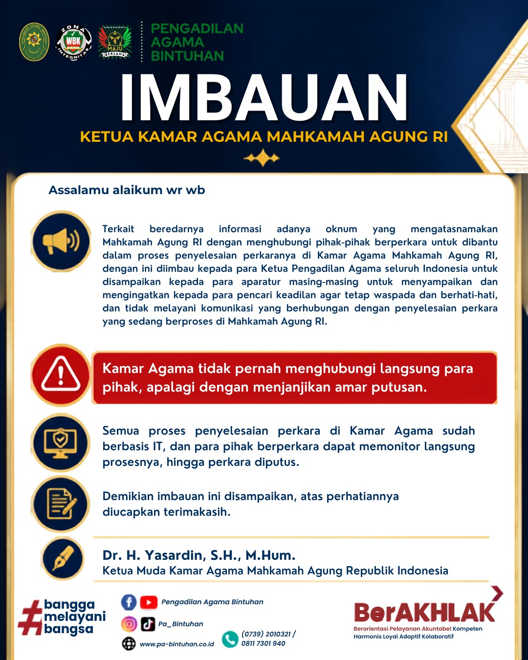 Pengumuman Imbauan Ketua Kamar Agama 2026